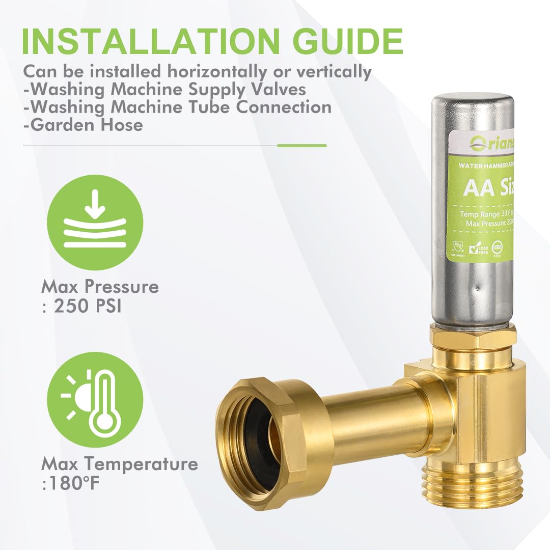 LinkMejor 2 Pack Washing Machine Water Hammer Arrestor, 3/4 Inch MHT x 3/4 Inch Swivel FHT, Stainless Steel Angle Water Hammer Arrestor to eliminate the water hammering Banging from washer