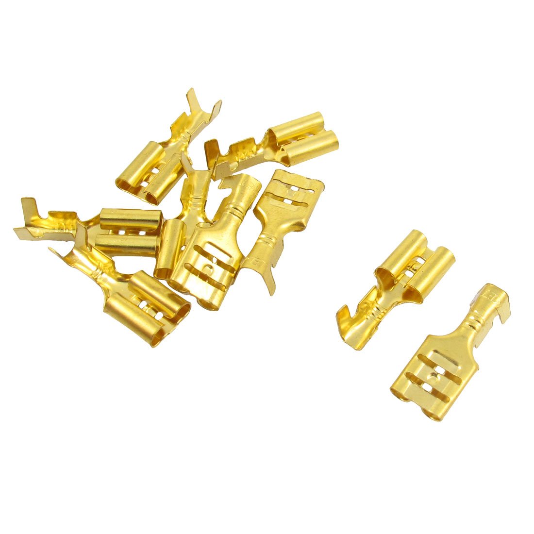 10 Pcs Gold Tone Spade Crimp Terminals 6.3 Mm Wiring Connector