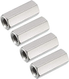 M6 x 1-Pitch 25mm Length 304 Stainless Steel Metric Hex Coupling Nut, 4Pcs