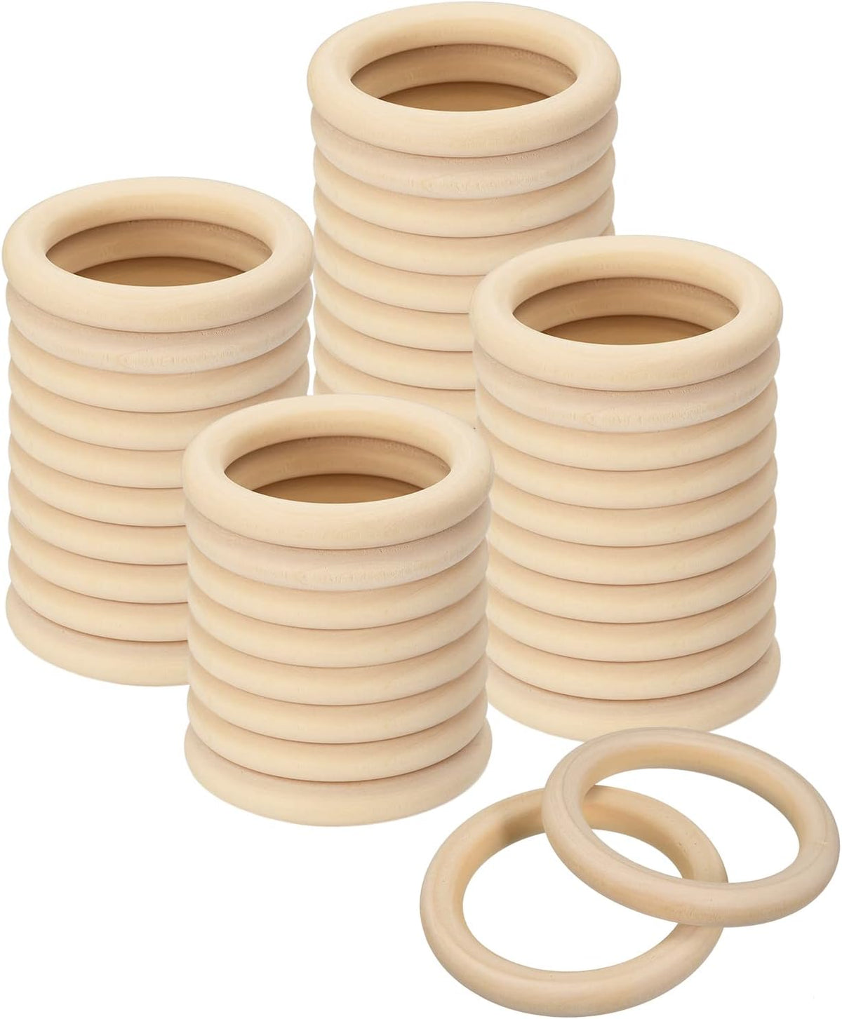 40Pcs Natural Wood Rings, 65mm/2.4inch Unfinished Smooth Macrame Circles Wooden Ring for Crafts DIY Projects Macrame Jewelry Pendant Making (10mm Thick)