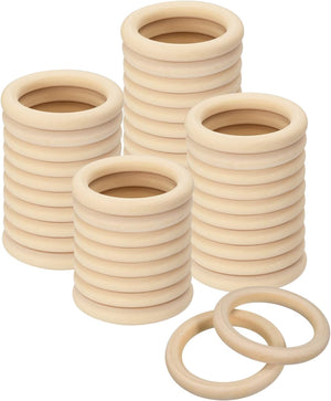40Pcs Natural Wood Rings, 65mm/2.4inch Unfinished Smooth Macrame Circles Wooden Ring for Crafts DIY Projects Macrame Jewelry Pendant Making (10mm Thick)