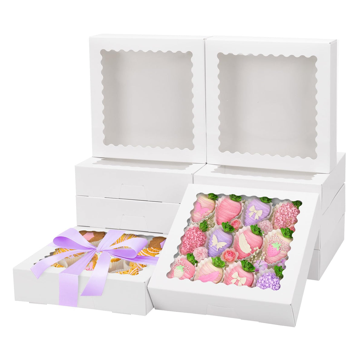 Caixas de Presentes LinkMejor 12 peças, 8x8x2 polegadas, Caixas de Biscoitos com Janela