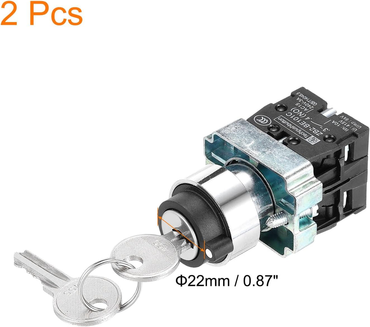 2Stück 22mm 3 Positionen Schlüsselsperrendes Tastenschalter mit Schlüssel DPST