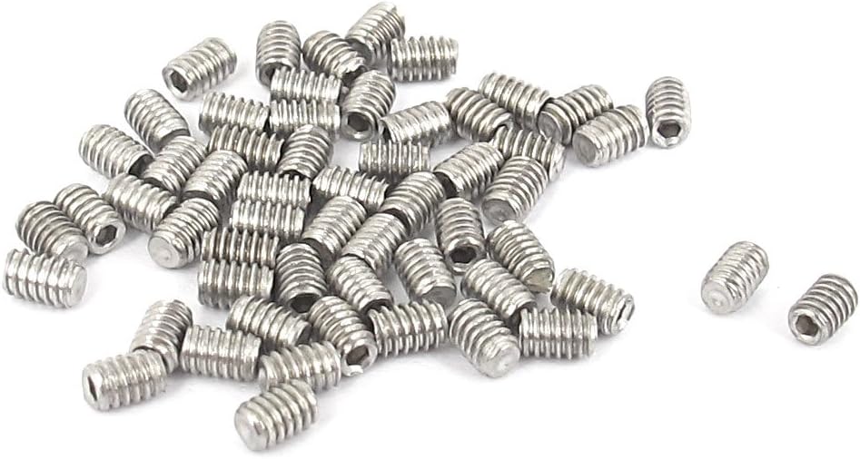 M2x3mm Metric 304 Stainless Steel Hex Socket Set Cup Point Grub Screws Silver Tone for Towel Rack Door Knob 50pcs