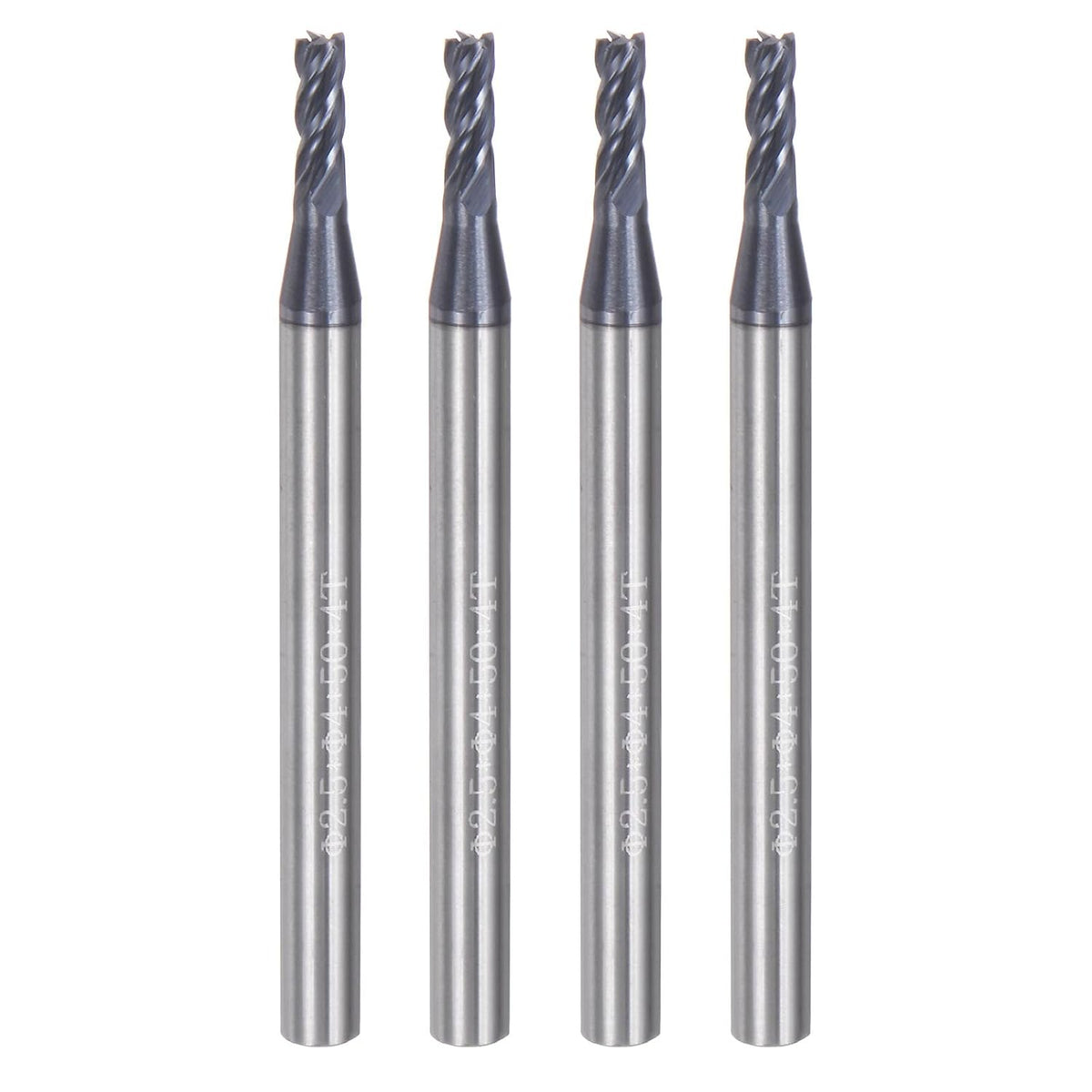 4pcs 2.5mm Dia 4mm Shank Square Nose End Mill 4 Flutes HRC45 Carbide AlTiN Coated CNC Router Bits Cutter Tools for End Milling CNC Machining