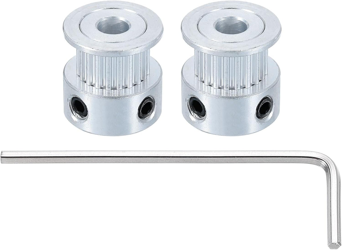 2 Pcs Aluminum 20 Teeth 5mm Bore 6mm Width Timing Belt Pulley Wheel Idler Pulley Synchronous Wheels Gear Part with Wrench for 3D Printer, Silver
