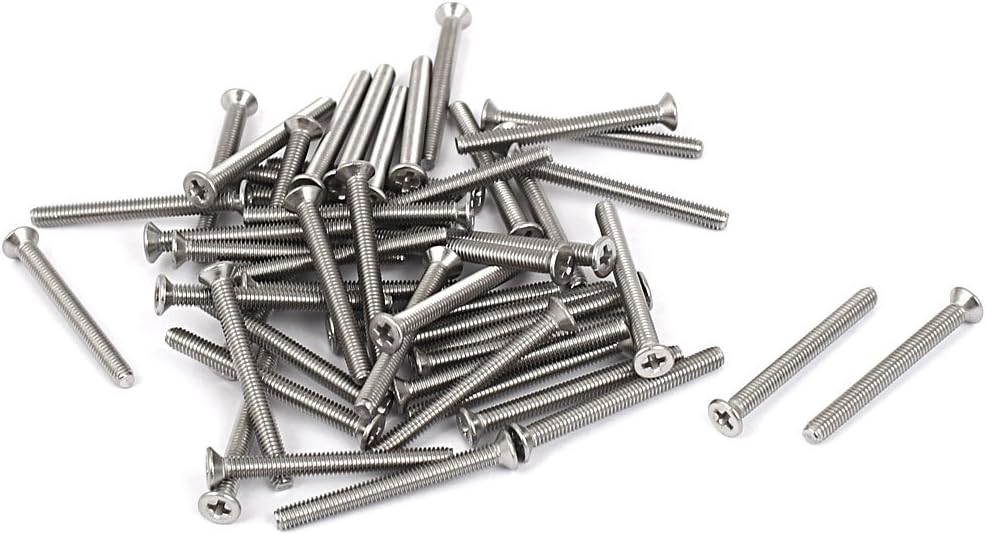 M2.5-0.45 x 25mm Coarse Thread Phillips Flat Countersunk Head Machine Screws Silver Tone 50pcs