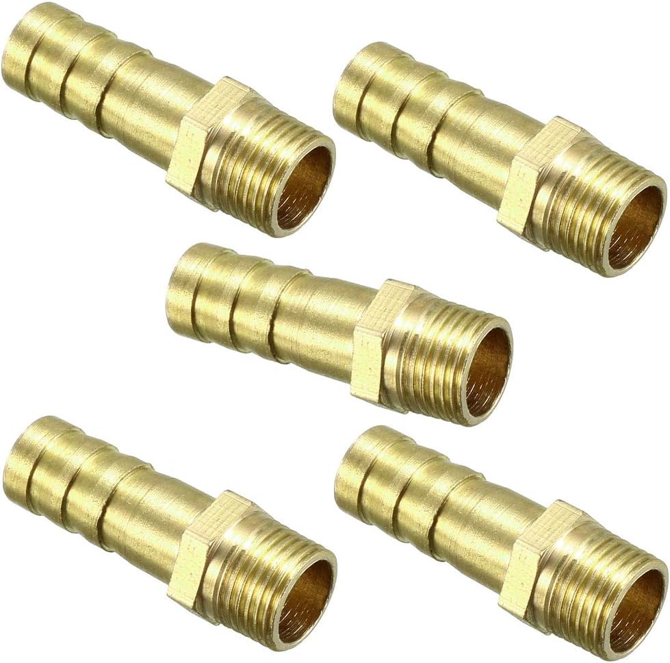 Brass Barb Hose Fitting Connector Adapter 8mm Barbed x G1/8 Male Pipe 5pcs Yellow