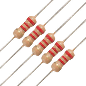 100 x 1/4W 250V 2.2K ohm 2K2 Axial Lead Carbon Film Resistors