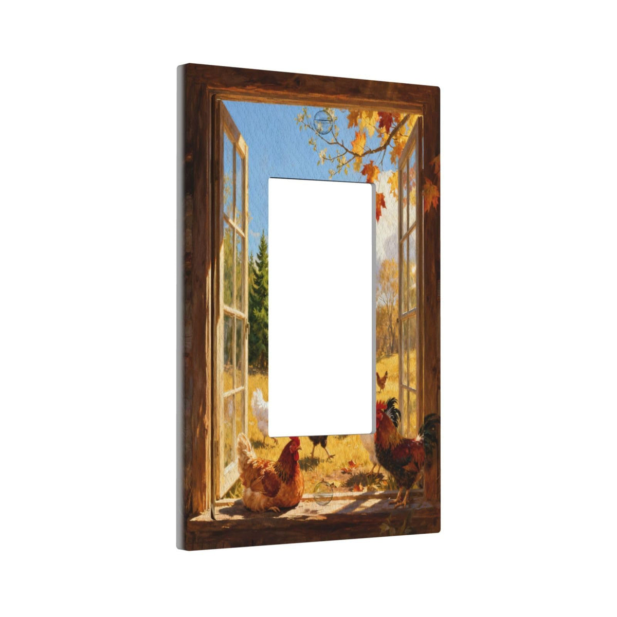 LinkMejor Copertura Placca Interruttore Luce Decorativo Rustico Paesaggio Gallo Legno Finestra 1 Gruppo Senza Dispositivo Singolo Spia di Uscita Copertura Placche per Prese Elettriche Frontale per Decorazione Casa Rustica