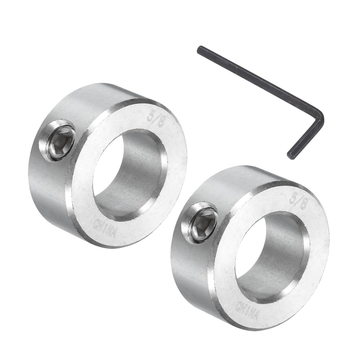 2 Pcs Set Screw Shaft Collar 5/8"Bore, 304 Stainless Steel Shaft Collars, 1-1/8"OD, 1/2"Thickness, Axle Collar Clamp with a Hex Wrench