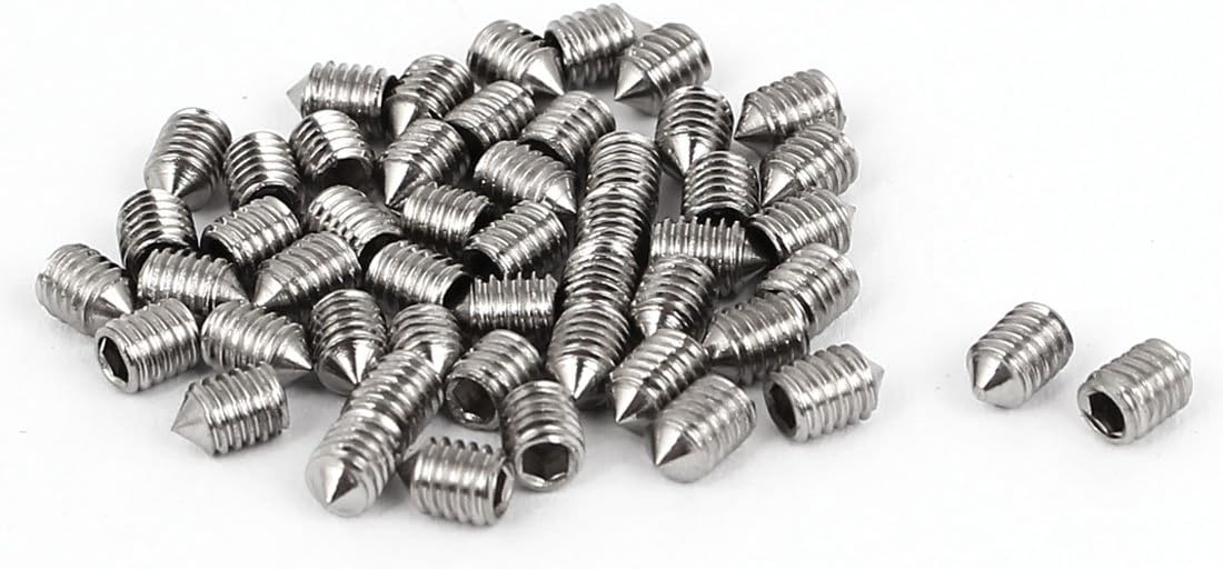 M3 x 4mm Cone Point Hex Socket Set Grub Screw Silver Tone 50 Pcs