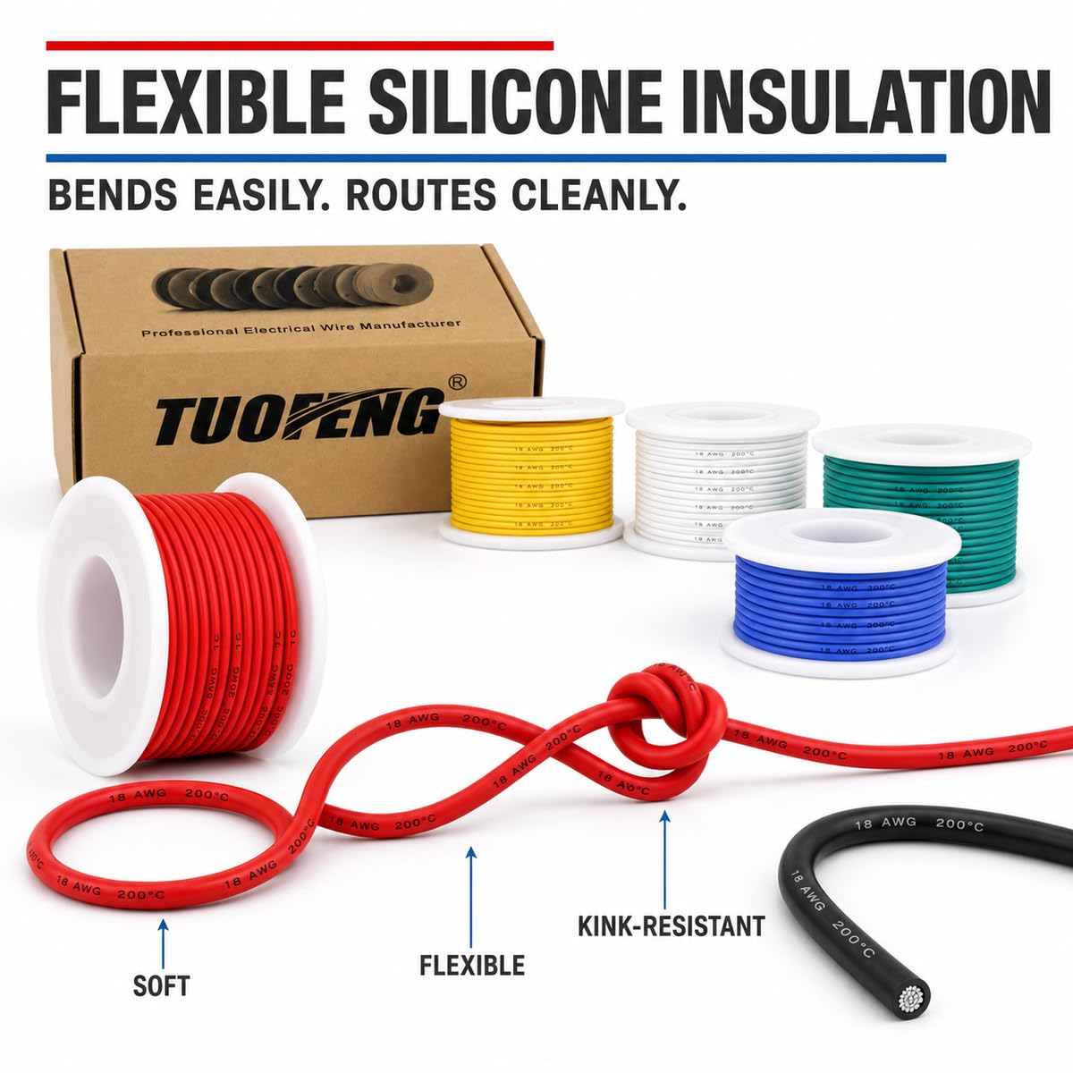 LinkMejor 18 AWG Kabel Stranded, 6 Warna, 13.2 kaki Tiap, Kuprum Dijelaskan