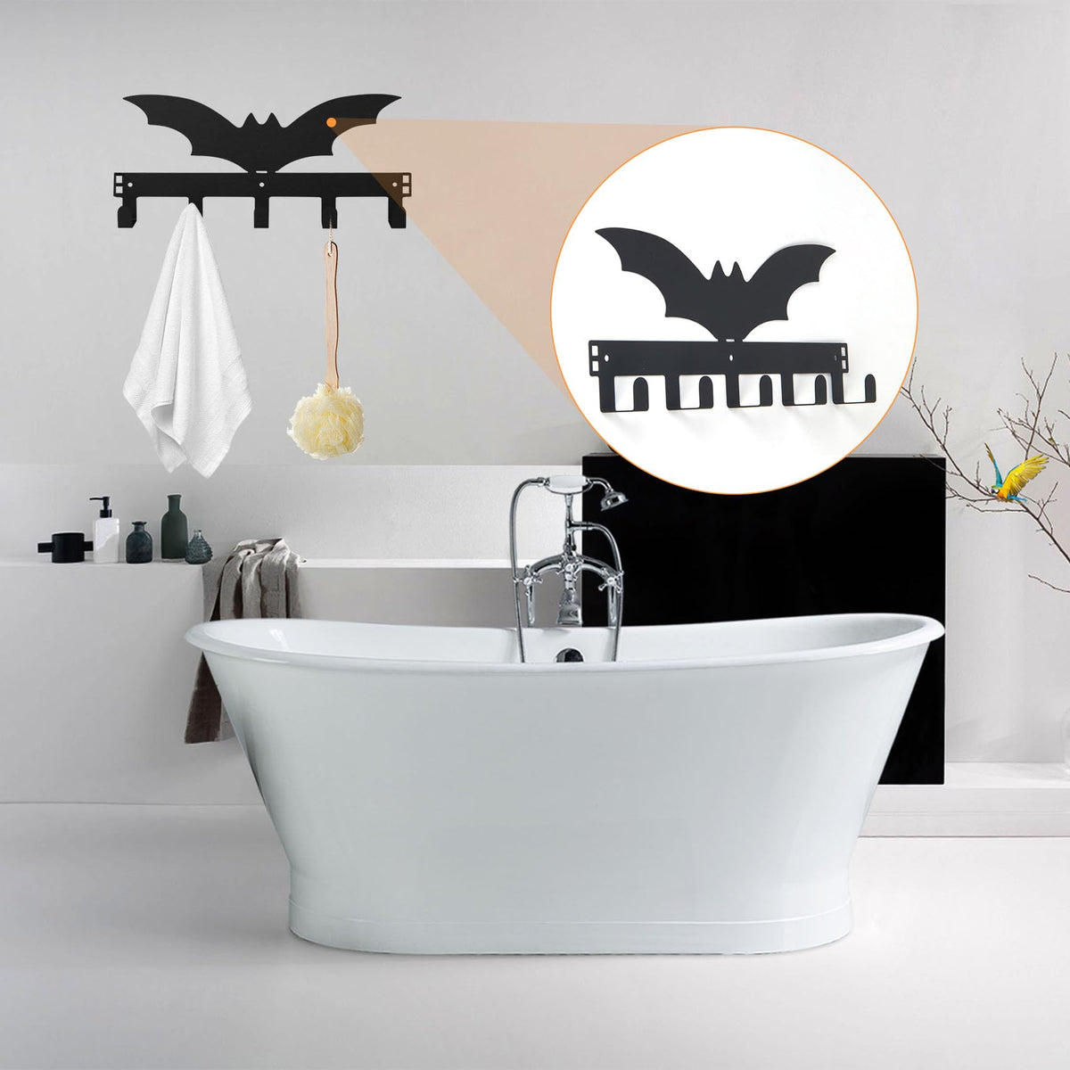 Oviyli Bat Over, Halloween Gothic Koristeasema, 5 kiinnitystä ilman poraamista