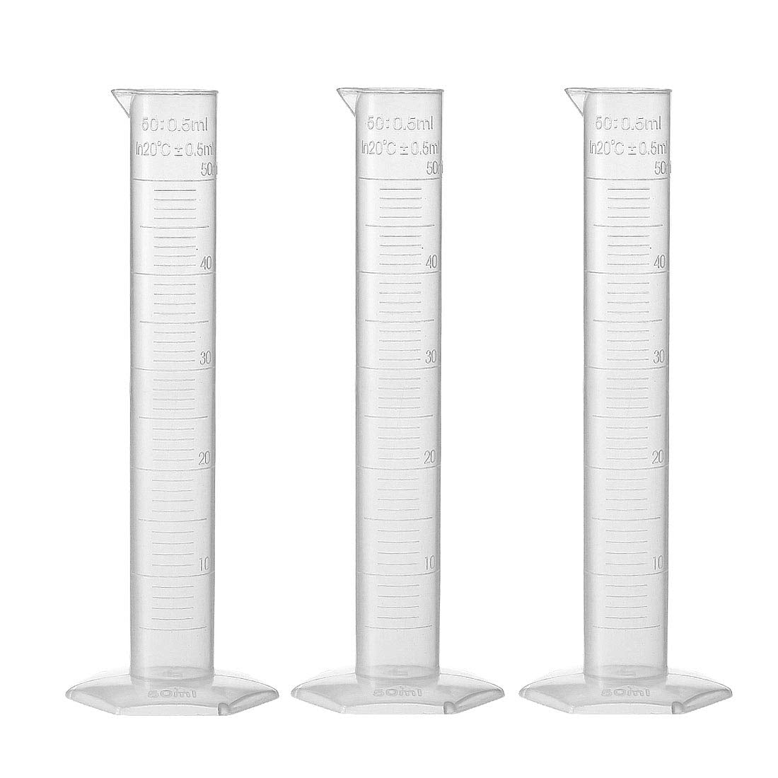 Plastic Graduated Cylinder, 50ml Measuring Cylinder, Science Test Tube Beakers, Single Metric Scale, Clear Hex Base Flask for Lab Home 3pcs