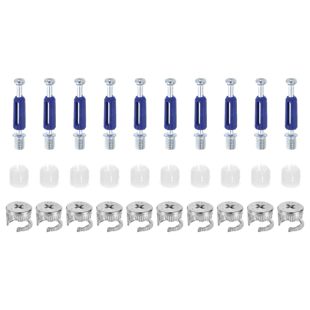 10Set 15x11.5mm Furniture Cam Lock Fitting with 6x40mm Dowel Fasteners, 3-in-1 Metal Furniture Board Connecting Screws Bolts Assortment Kit for Cabinets Chairs Drawer, Blue
