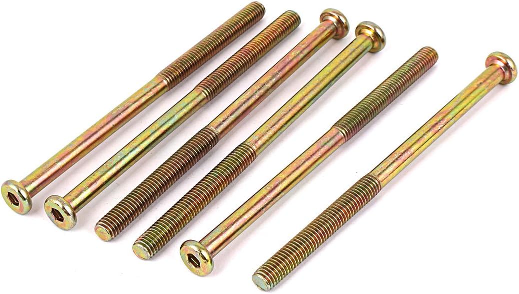 M8 x 130mm Male Threaded Hex Socket Head Cap Screws Bronze Tone 6 Pcs