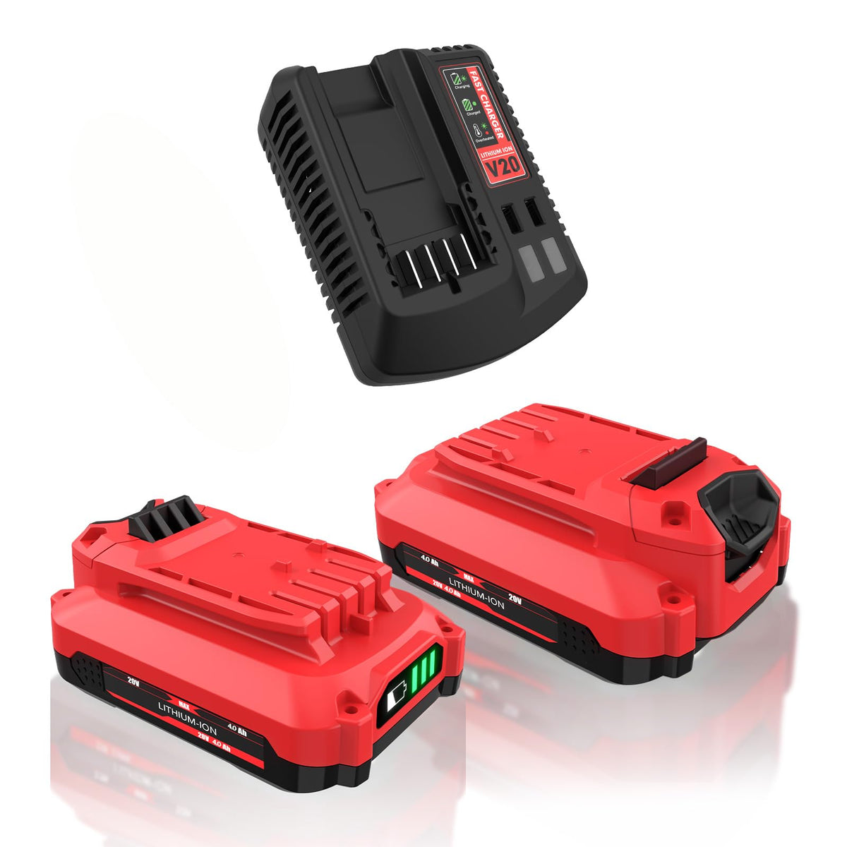 ชุดอุปกรณ์เปลี่ยนแบตเตอรี่ 4.0Ah จำนวน 2ชิ้นสำหรับ Craftsman 20V พร้อมตัวชาร์จ