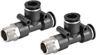 Plastic Tee Push To Connect Tube Fittings 10mm Od x 3/8" NPT Male Thread Pneumatic Hose Fittings 2pcs