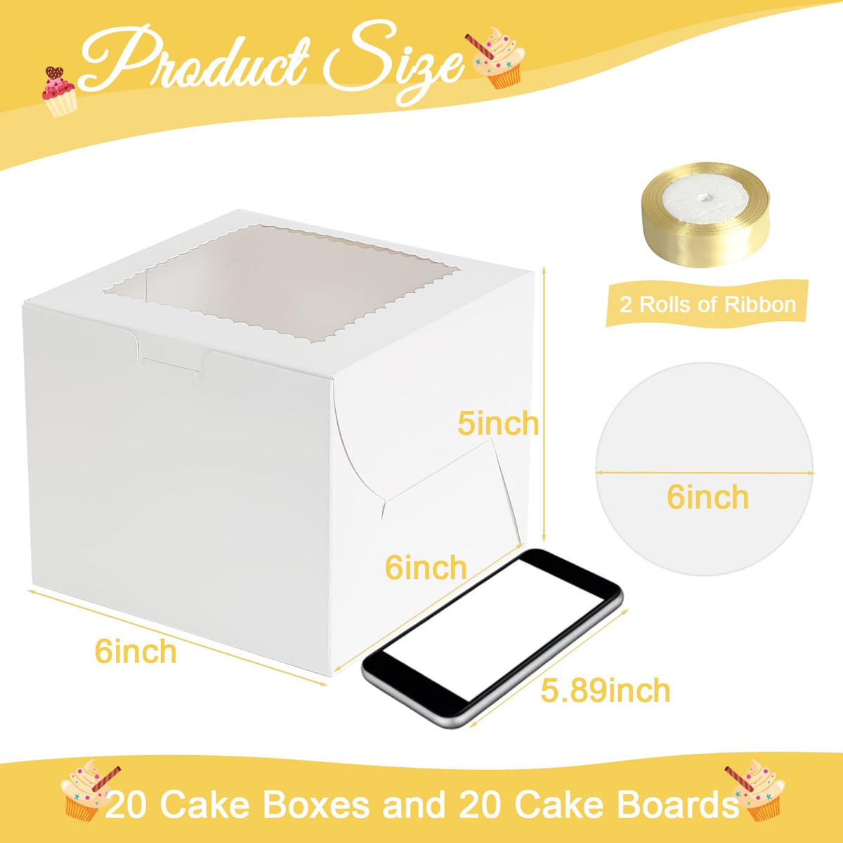 40 Pcs 6x6x5 Polegadas Caixas Minis de Bolos com Pratos de Bolo para Bento de Bolo Pequeno
