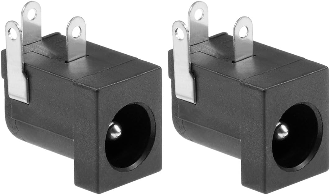 LinkMejor 2Pcs PCB Mount DC005 5.5mm x 2.1mm 3 Pin Audio Video DC Power Connector Socket Black