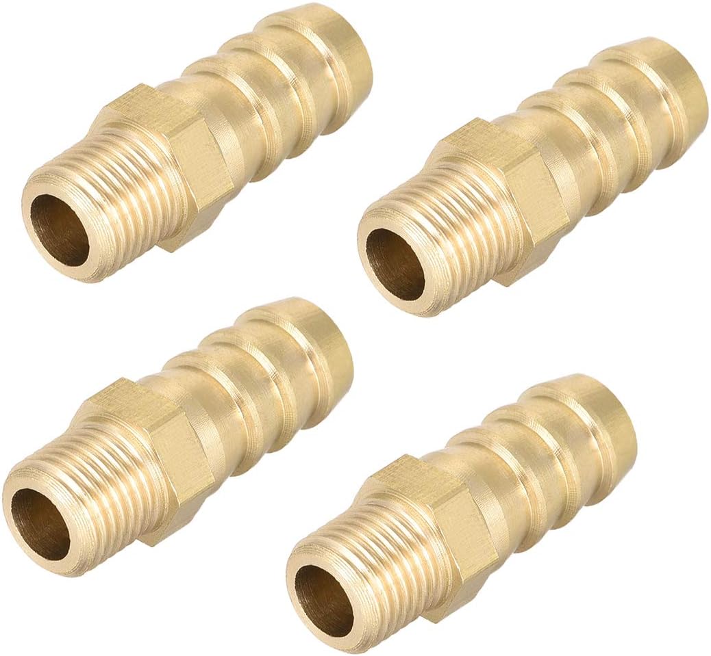 Brass Fitting Connector Metric M10-1 Male to Barb Fit Hose ID 10mm 4pcs