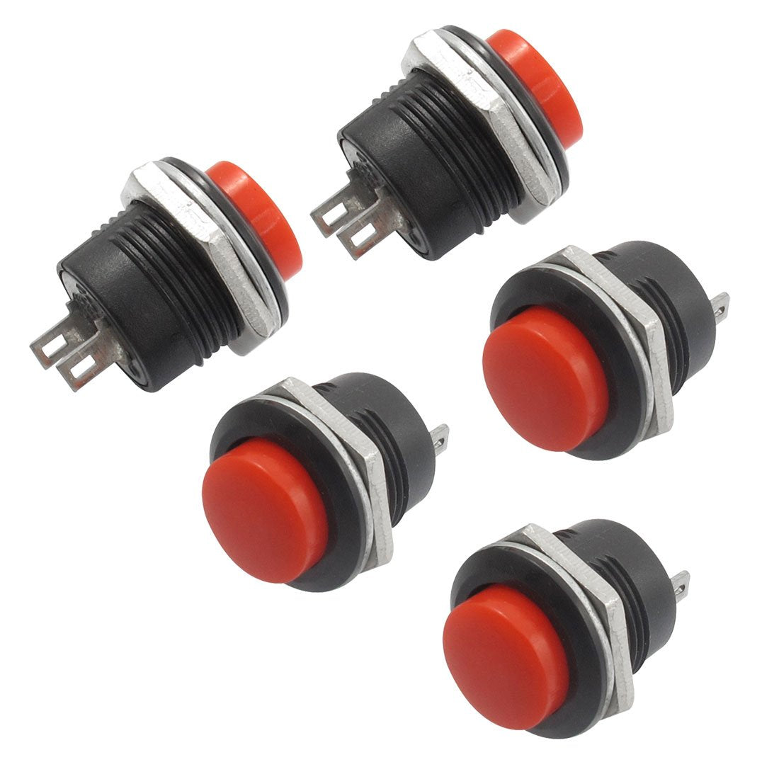 A12081400ux0336 5 x Momentary SPST NO Red Round Cap Push Button Switch, AC 6 Amp/125V, 3 Amp/250V