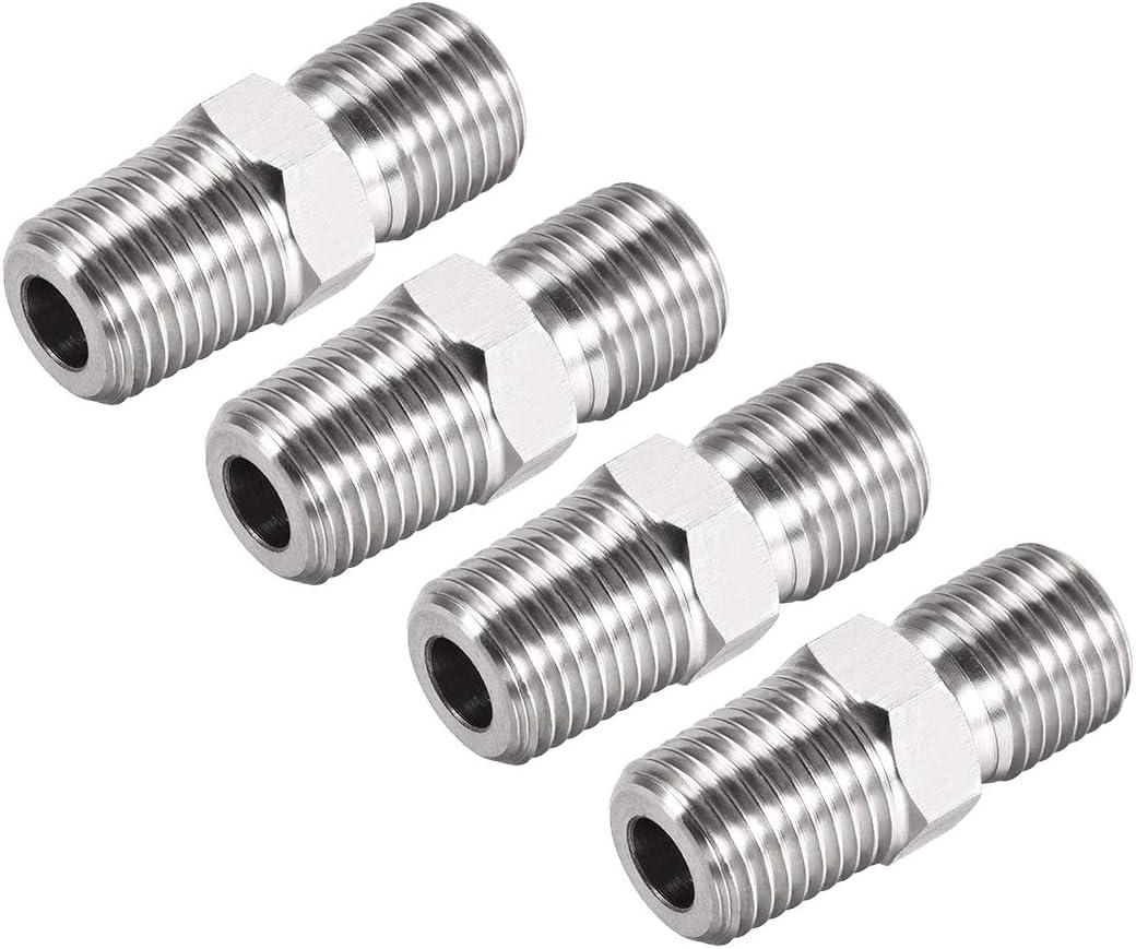 Hex Nipple G1/4 Male X G1/4 Male 304 Stainless Steel Pipe Tube Fitting 4Pcs