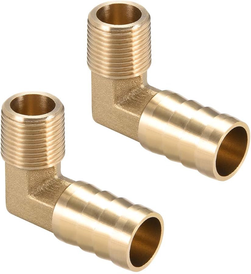 Brass Barb Hose Fitting, 90 Degree Elbow 16mm Barbed to 3/8PT Male Pipe Adapter Connector 2pcs