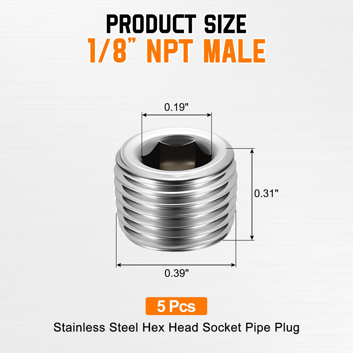 LinkMejor 5 Pack SUS304 1/8" NPT Mændet Indvendigt Trådet Rør End Kappe
