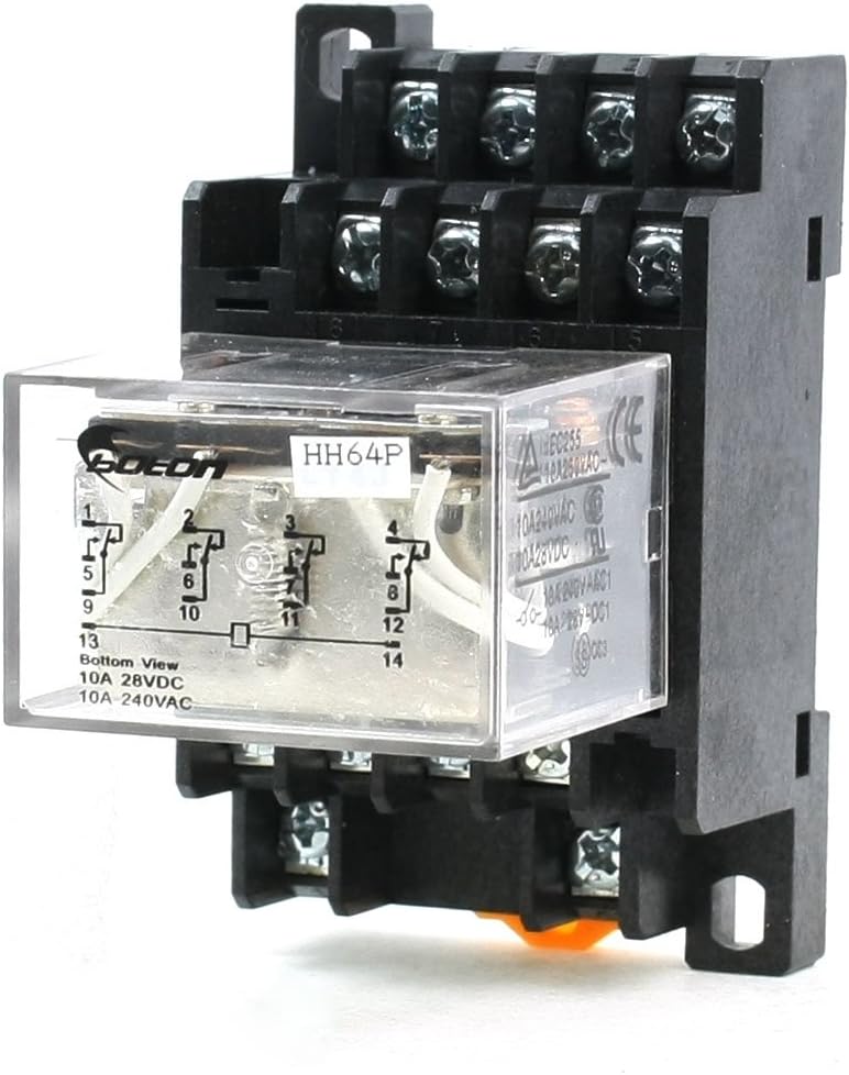 35mm DIN Rail DC 12V Coil 4PDT 14P LY4NJ General Purpose Power Relay with Base, Black