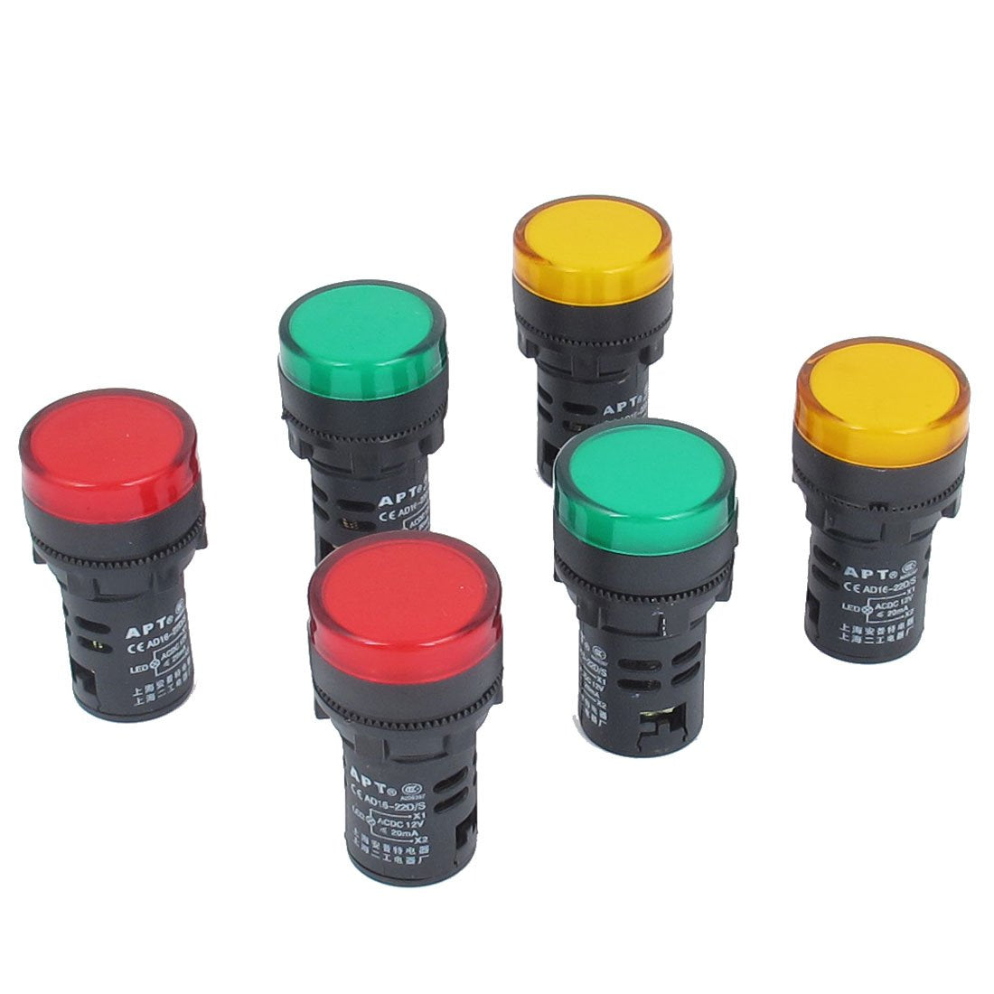 AC 12V 20MA LED Power Indicator Pilot Light Lamp 6Pcs Orange Green Red