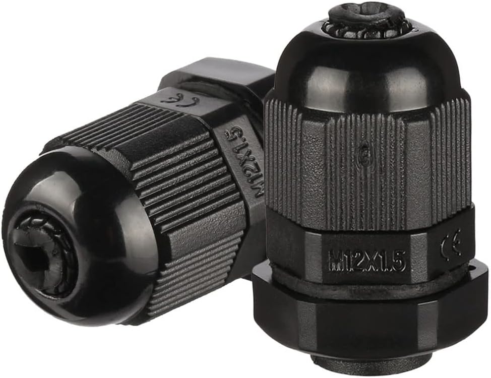 10Pcs M12 Waterproof IP68 Nylon Cable Gland Joint Adjustable Locknut for 3mm-6.5mm Dia Cable Wire