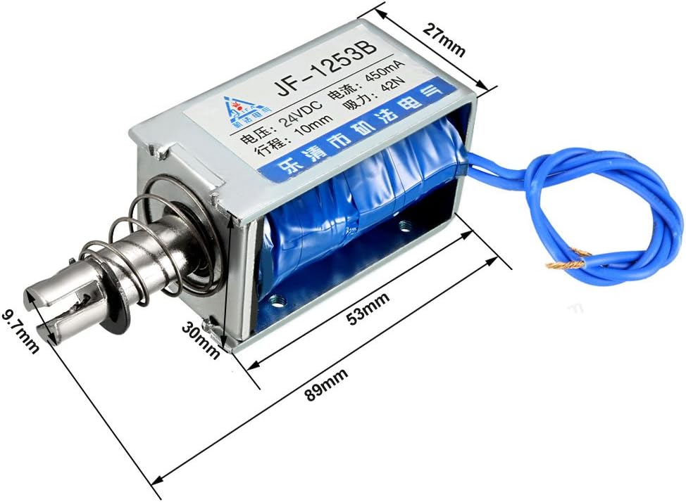 JF1253B DC24V 450mA 42N 10mm Przesunięcie Pociągnięcie/Push Typ Otwarty Ram Linear Motion Solenoid Elektromagnet