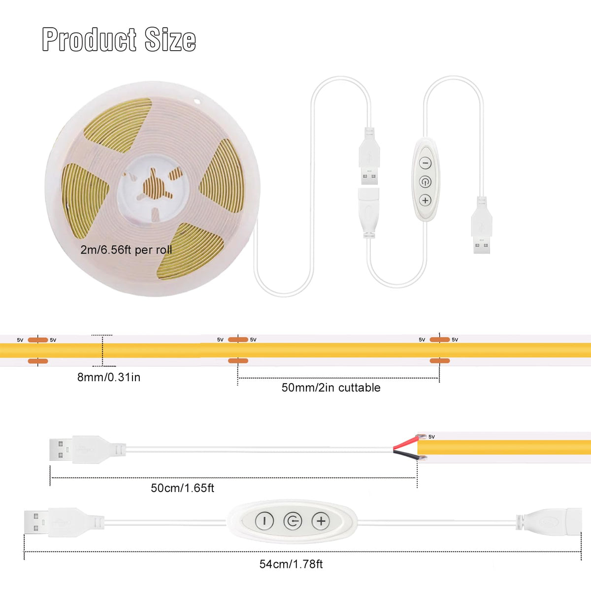 LinkMejor USB LED-juomaputket Warm White 2700K, 6ft dimmable TV-taustavalo