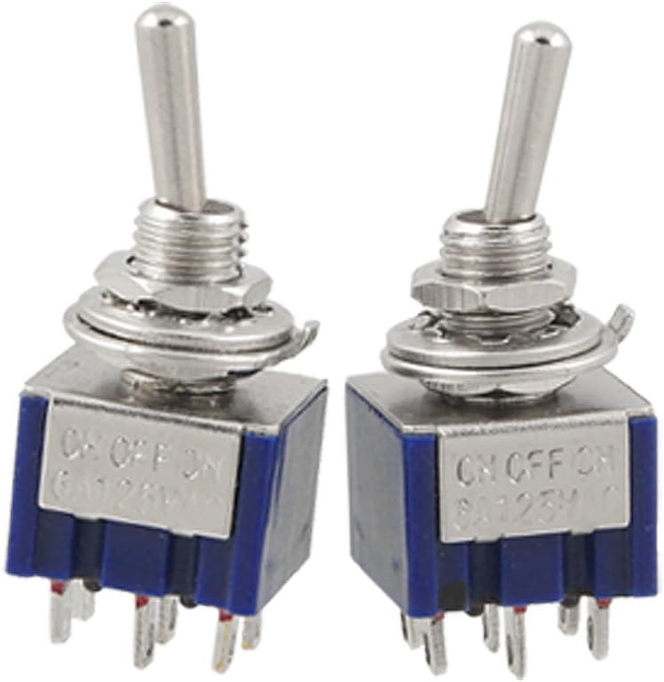 AC 125V 6A 3 Position Blue ON-OFF-ON Toggle Switch 2Pcs