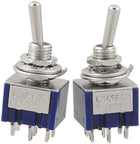 AC 125V 6A 3 Position Blue ON-OFF-ON Toggle Switch 2Pcs