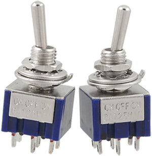 AC 125V 6A 3 Position Blue ON-OFF-ON Toggle Switch 2Pcs
