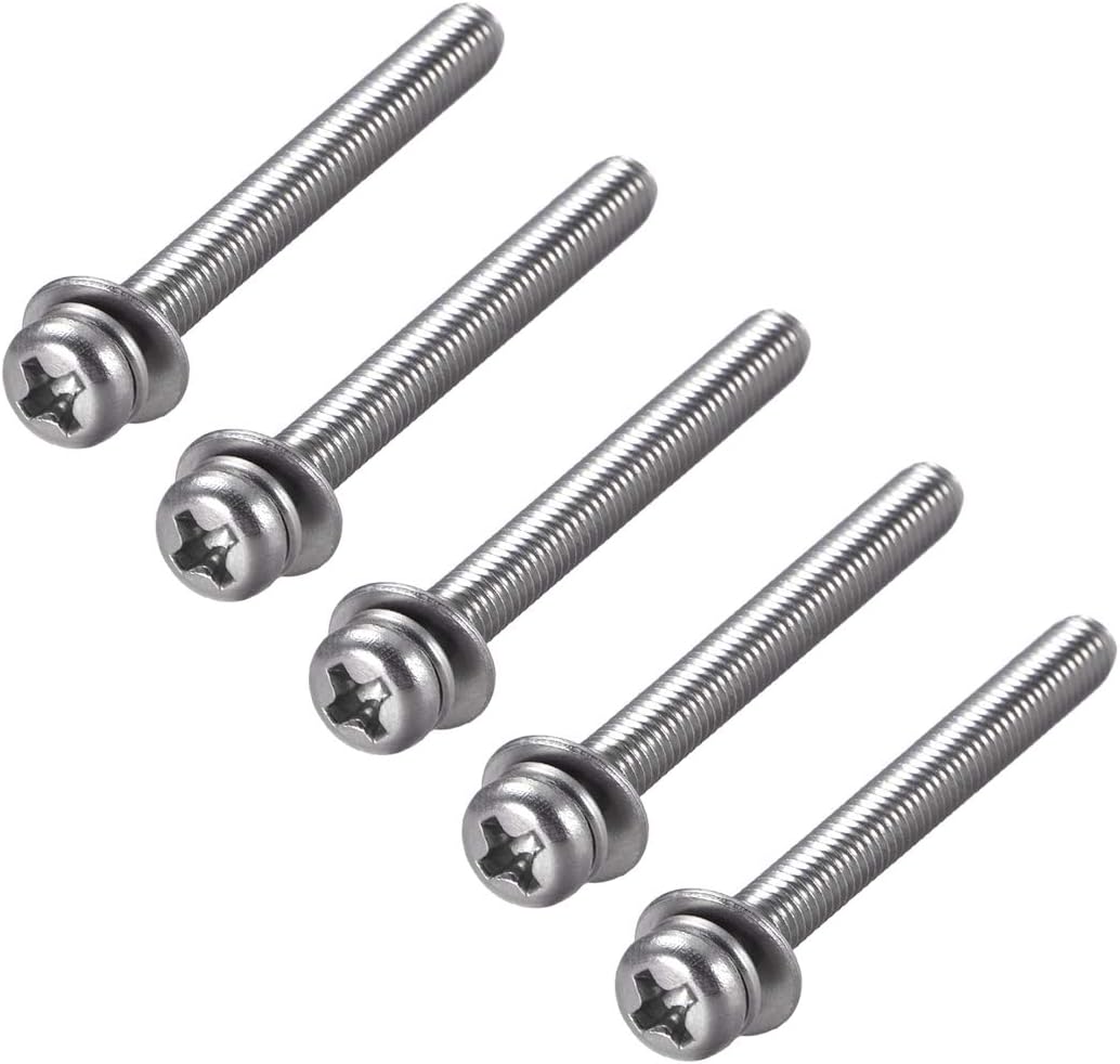 M4 x 40mm Stainless Steel Phillips Pan Head Machine Screws Bolts Combine with Spring Washer and Plain Washers 5pcs