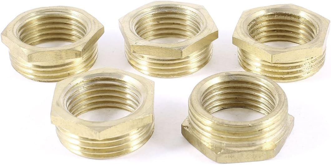 5 Pcs 3/4 PT Male x 1/2 PT Female Thread Brass Hex Bushing Pipe Fitting Coupler
