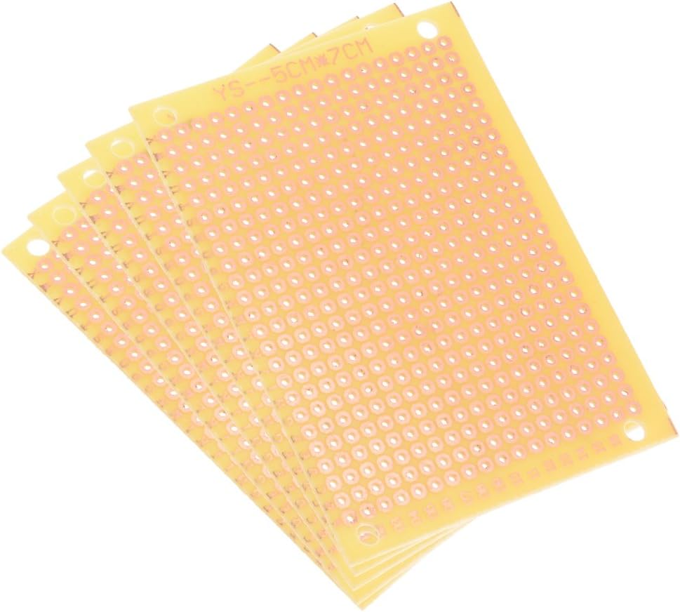 5x7cm Single Sided Universal Printed Circuit Board Coppered FR-4 for DIY Soldering Yellow 5pcs