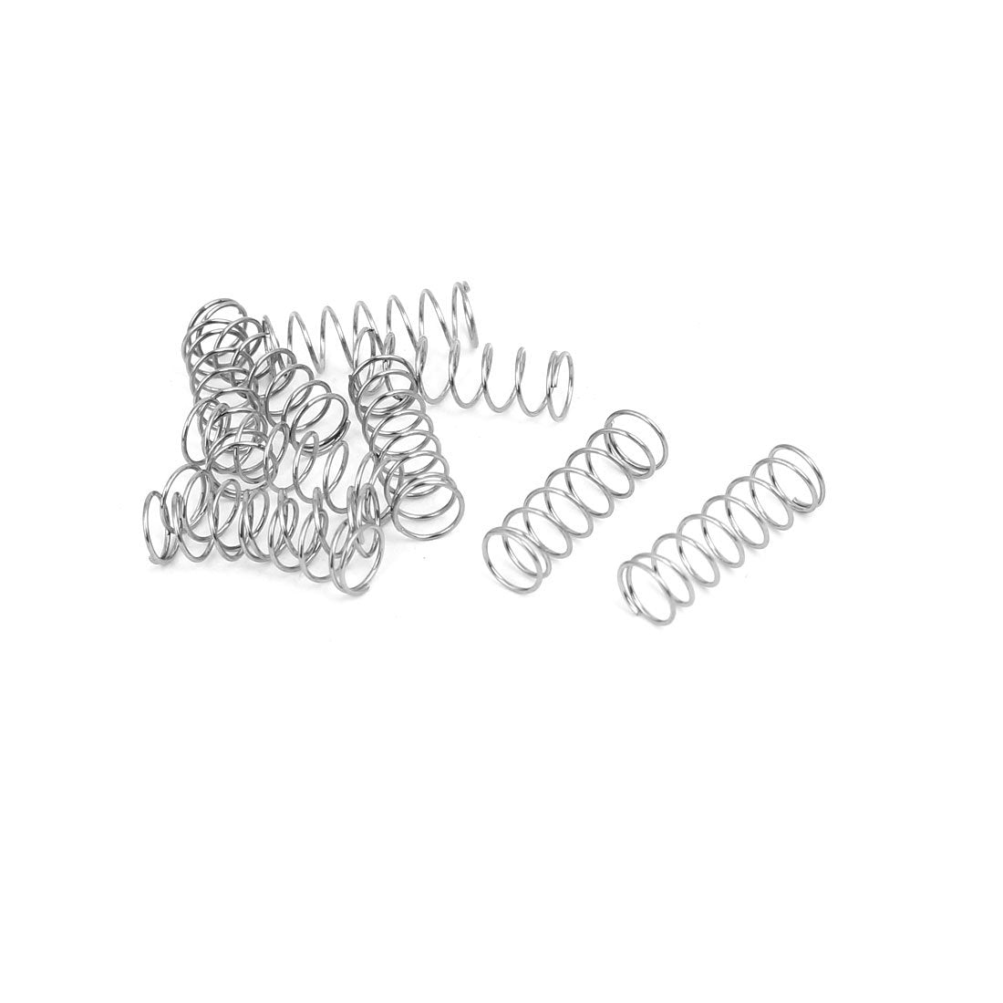 Compression Spring,304 Stainless Steel,5mm OD,0.4mm Wire Size,15mm Free Length,Silver Tone,10Pcs