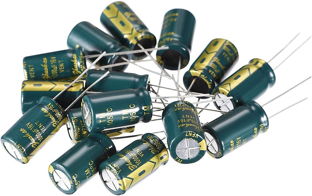 Aluminum Radial Electrolytic Capacitor Low ESR Green with 1000UF 16V 105 Celsius Life 3000H 10 x 17 mm High Ripple Current,Low Impedance 15pcs