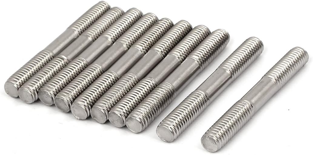 M8x60mm Tight Adjustable Push Rod Double End Thread Stud Silver Tone 10pcs