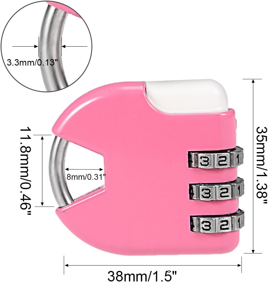 Klucz z 3 cyfr, 3,3 mm łańcuch, zamek ze stali cynkowej, różowy