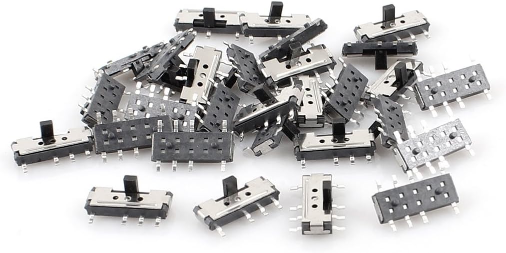 30 Pcs On/Off/On 8 Pin DPDT 2P2T Vertical Micro Surface Mounted Devices SMT Slide Switch