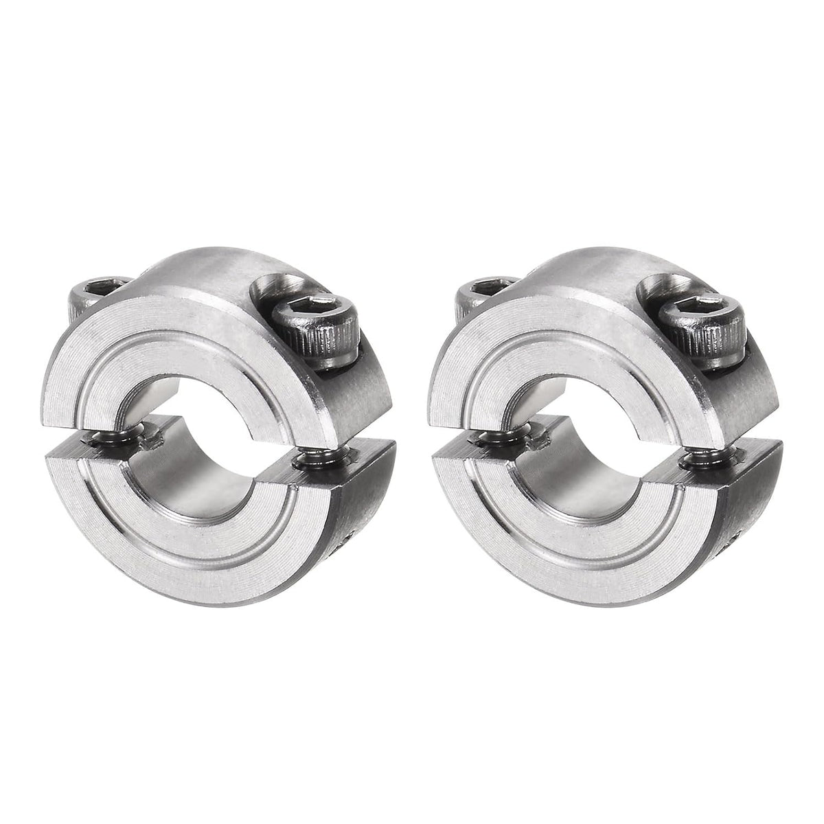 2pcs Double Split Clamp-On Shaft Collar for 3/8" Shaft, Two-Piece Clamping Collar, 7/8" OD, 11/32" Width, 304 Stainless Steel Axle Collar Clamp, Set Screw Style