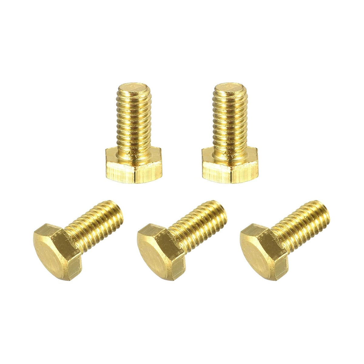 LinkMejor Brass Hex Bolts, M5x10mm 5pcs Fully Thread Grade 4.8 Solid Brass Hexagon Head Bolt Machine Screws for Machinery