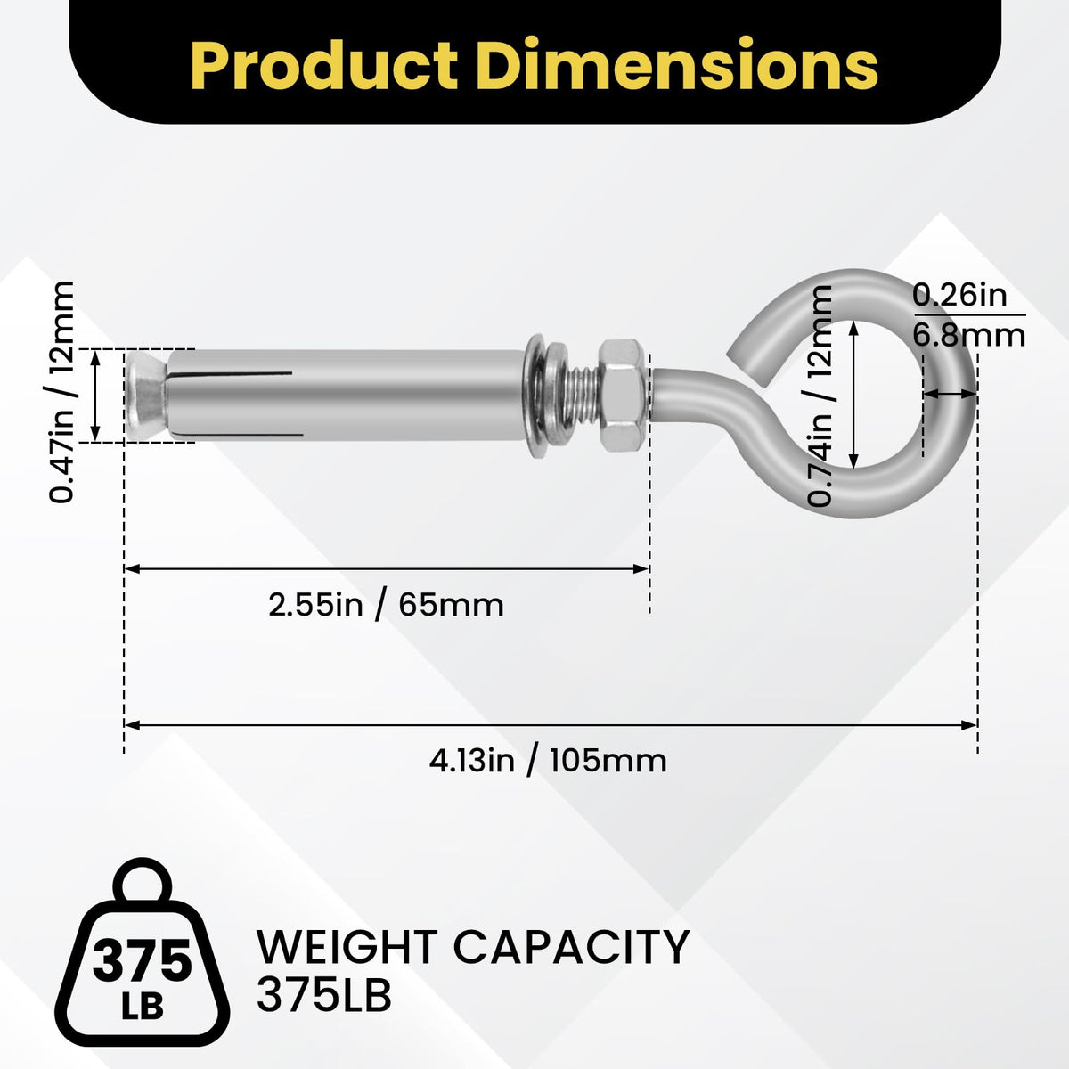 LinkMejor 4 Pack 5/16" Concrete Wall Anchor Eyebolt Screw with Ring