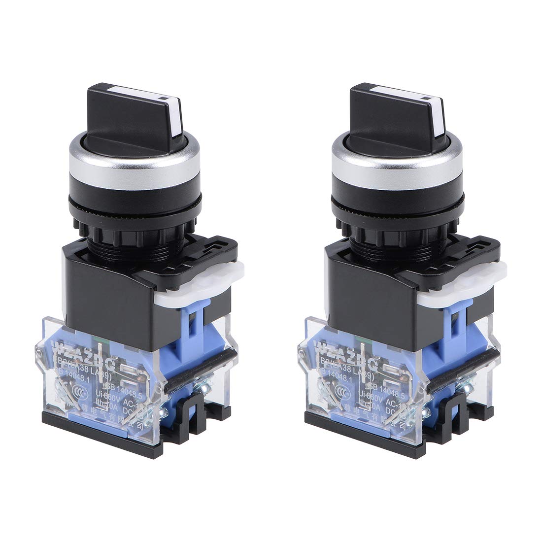Rotary Selector Switch 2 Positions 2NO Momentary AC 660V 10A 22mm Panel Mount (Set of 2)